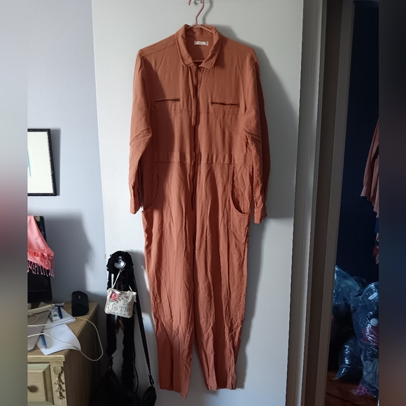 DOEN Raw Silk Serre Terracotta Rose Utility Jumpsuit M - Picture 3 of 6